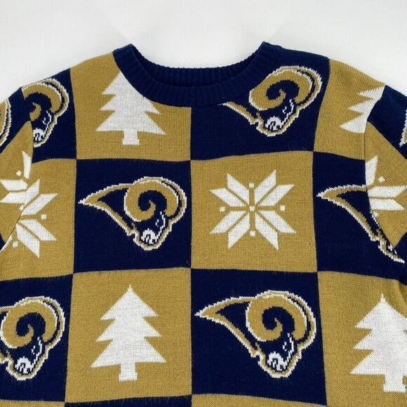 Los Angeles LA Rams NFL Sz S Mens Holiday X-Mas Sweater Graphic Print Blue Gold - Picture 7 of 9